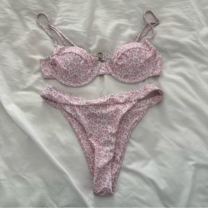 Pink and white floral bikini